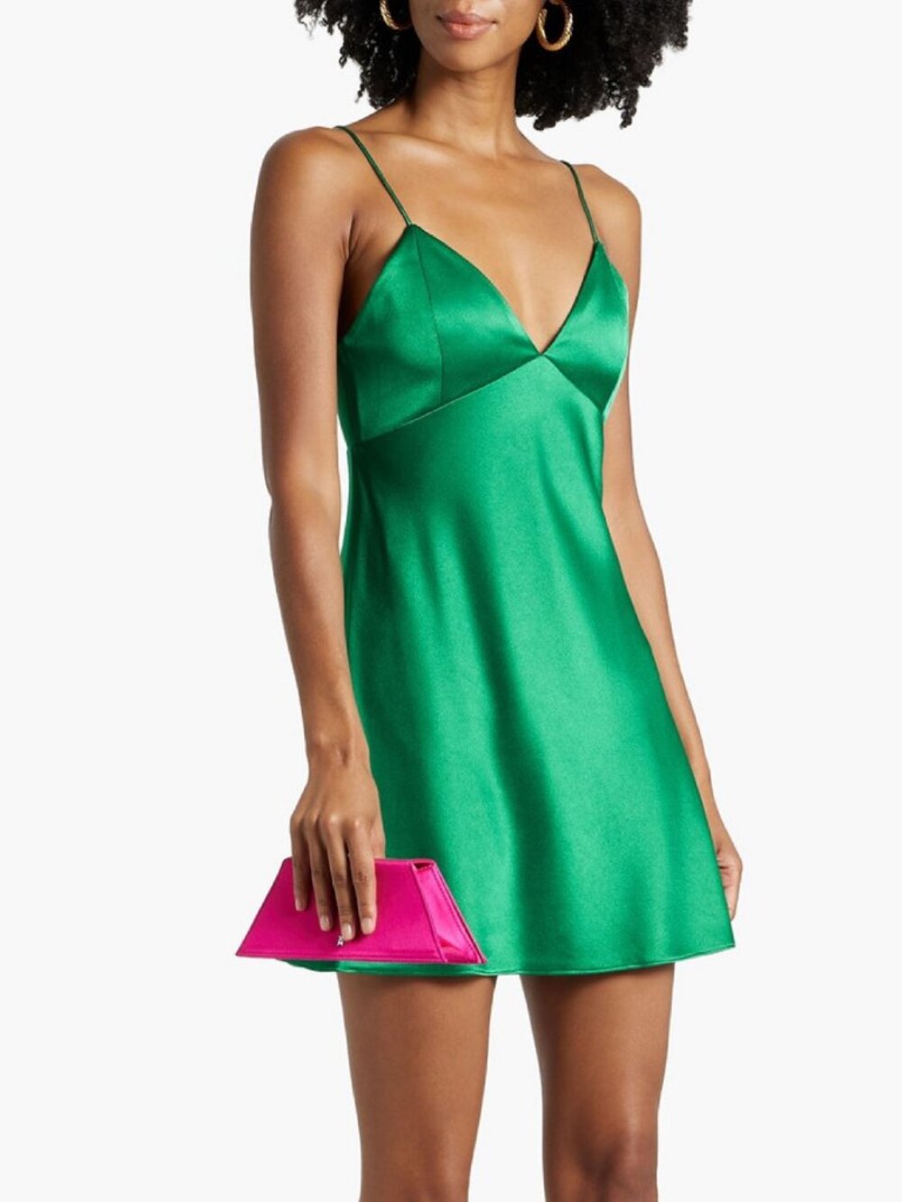 Alice + Olivia Julietta Satin Crepe Mini Slip Dress in Emerald
